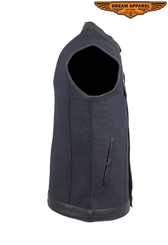 Mens Black Canvas CLUB VEST® with Zipper and Snaps on Front