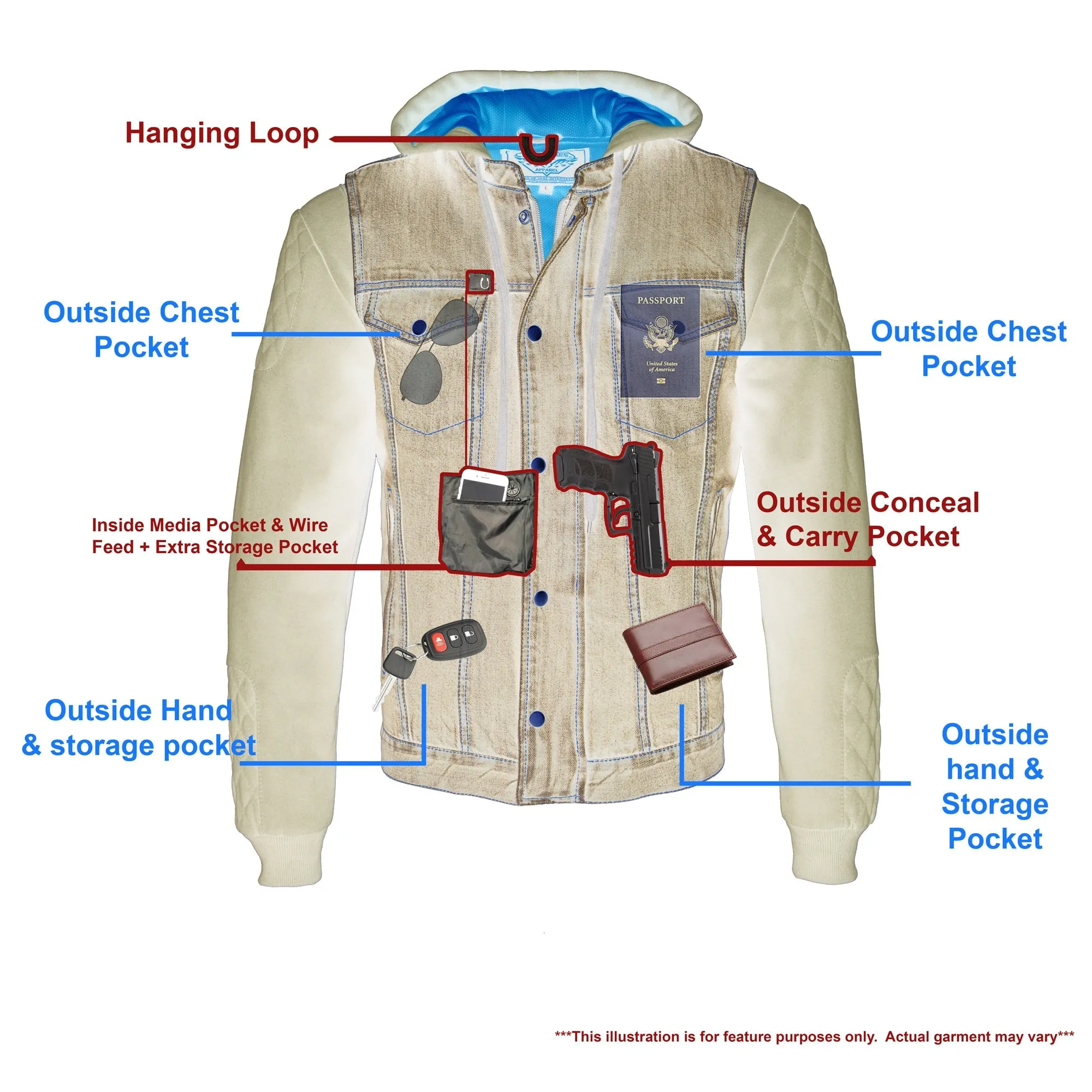 Mens Triple Option Club Style Vest with Fully Removable Hoodie Jacket