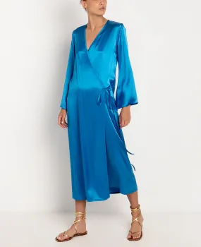 MIDI WRAP DRESS "SILKY" - ROYAL BLUE