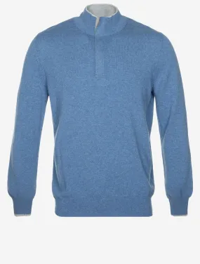 Mock Zip Alcantara Knitwear Blue