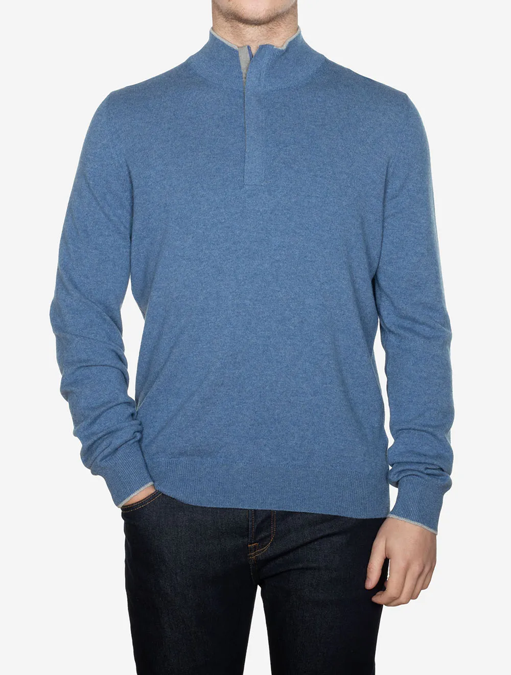 Mock Zip Alcantara Knitwear Blue