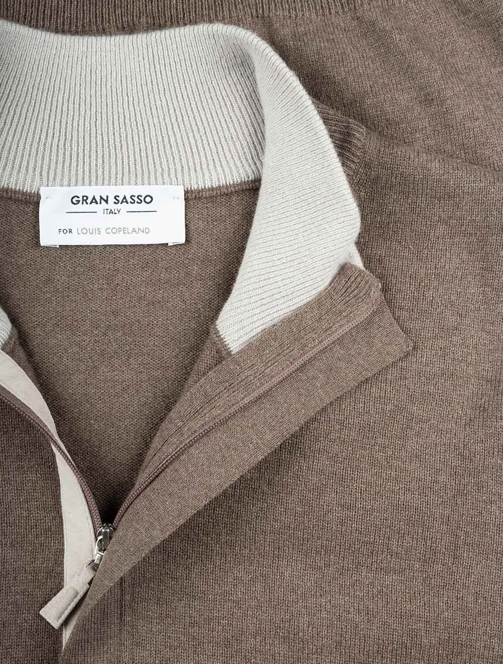 Mock Zip Alcantara Knitwear Brown