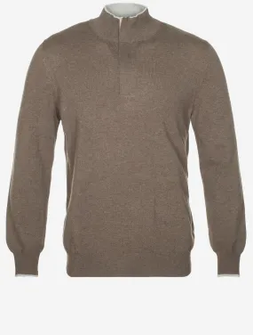 Mock Zip Alcantara Knitwear Brown