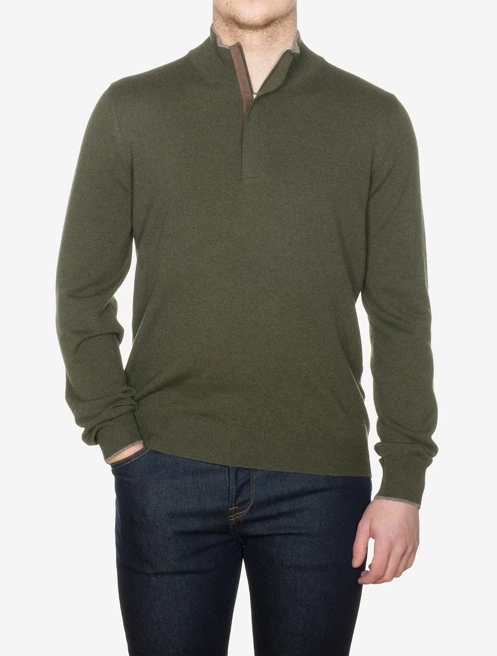 Mock Zip Alcantara Knitwear Green