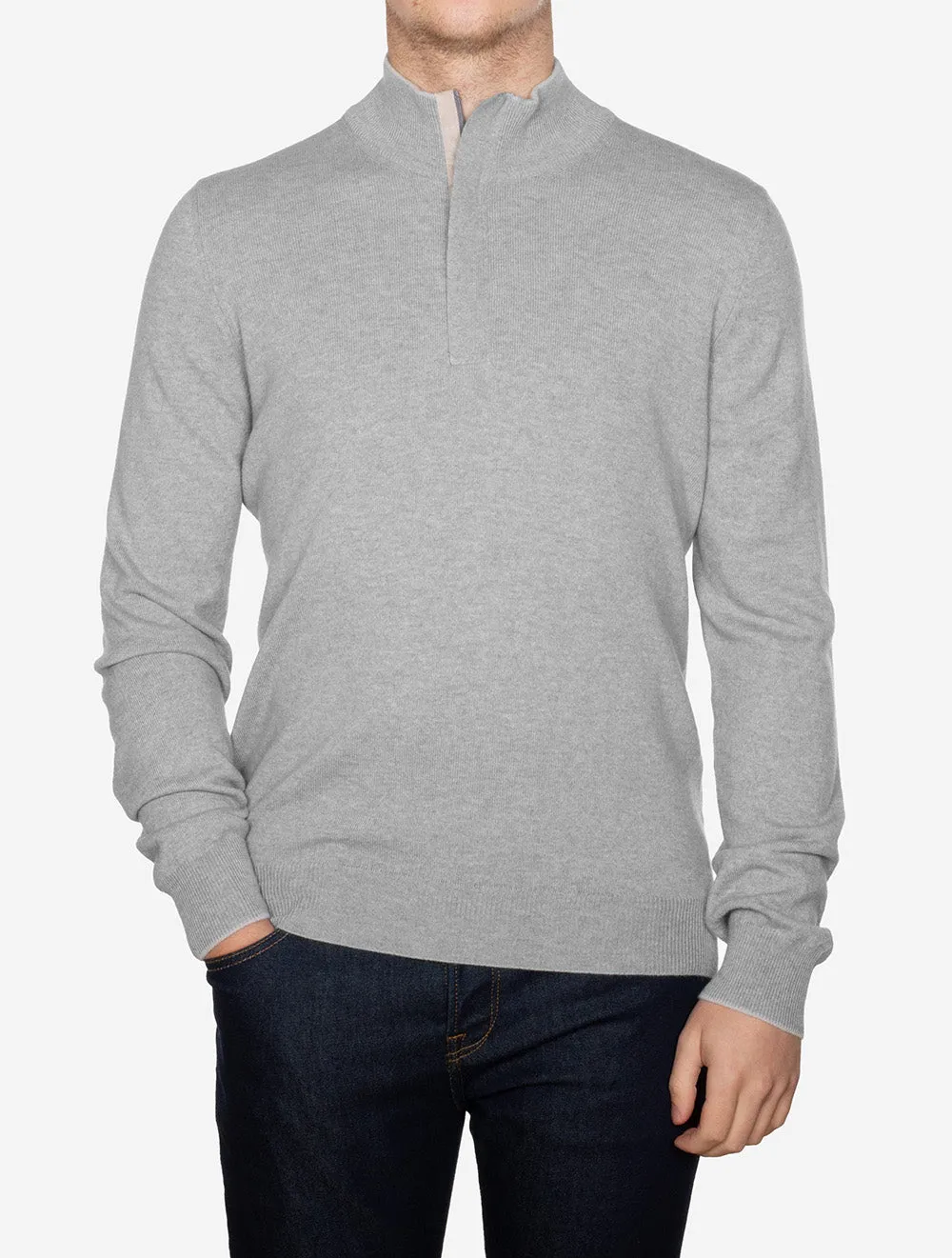 Mock Zip Alcantara Knitwear Grey