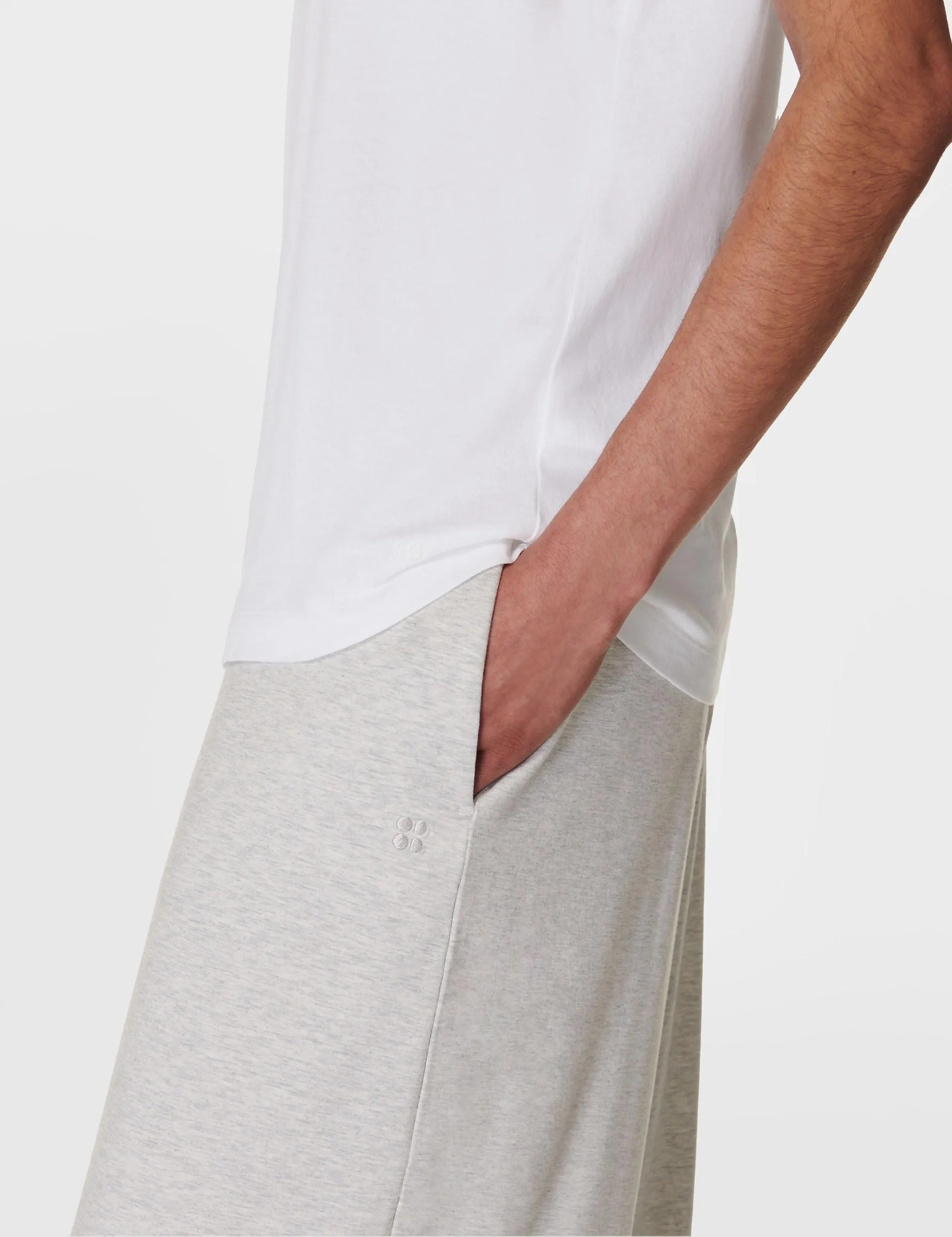 Modal Wide Leg Trousers - Light Grey Marl