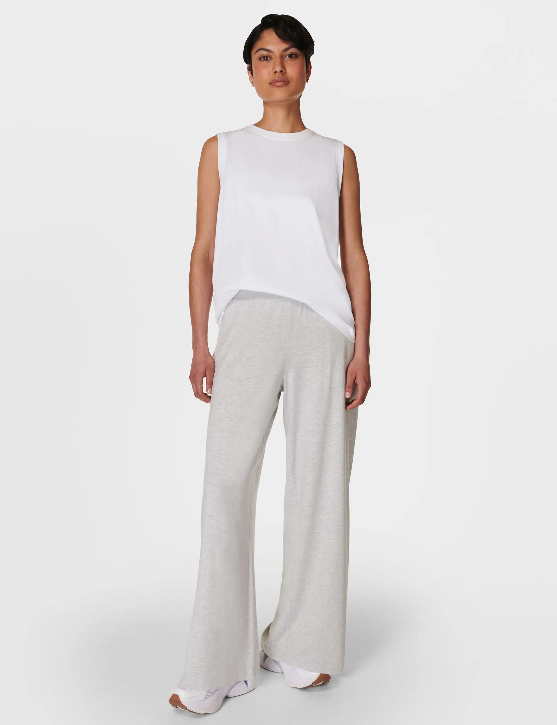 Modal Wide Leg Trousers - Light Grey Marl