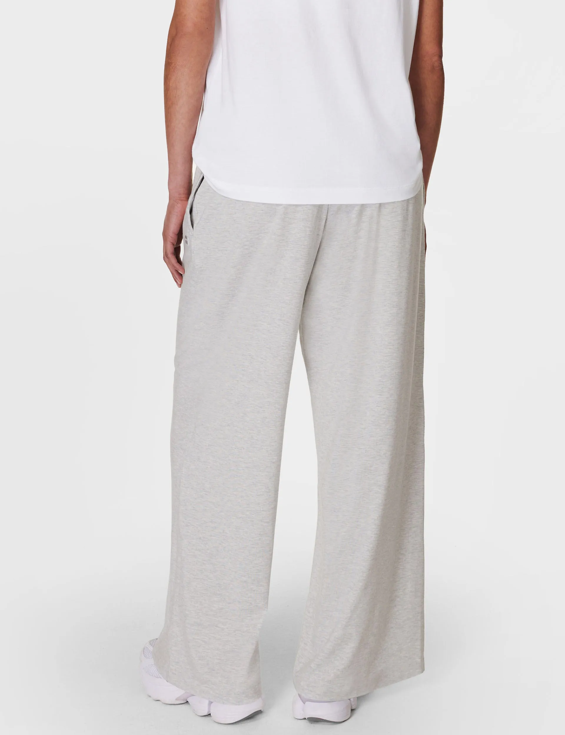 Modal Wide Leg Trousers - Light Grey Marl