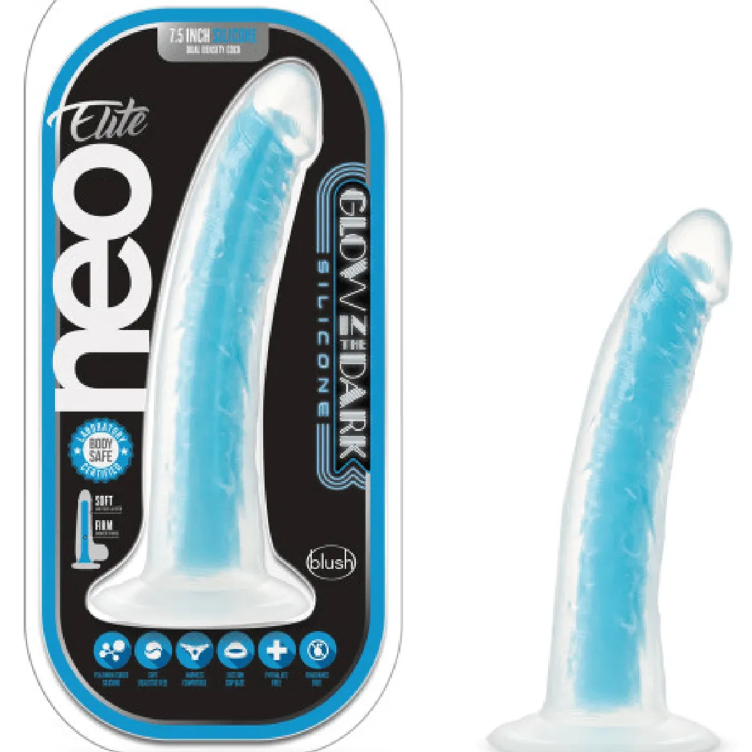 Neo Elite Glow in the Dark 7.5 Inch Silicone Dildo - Blue