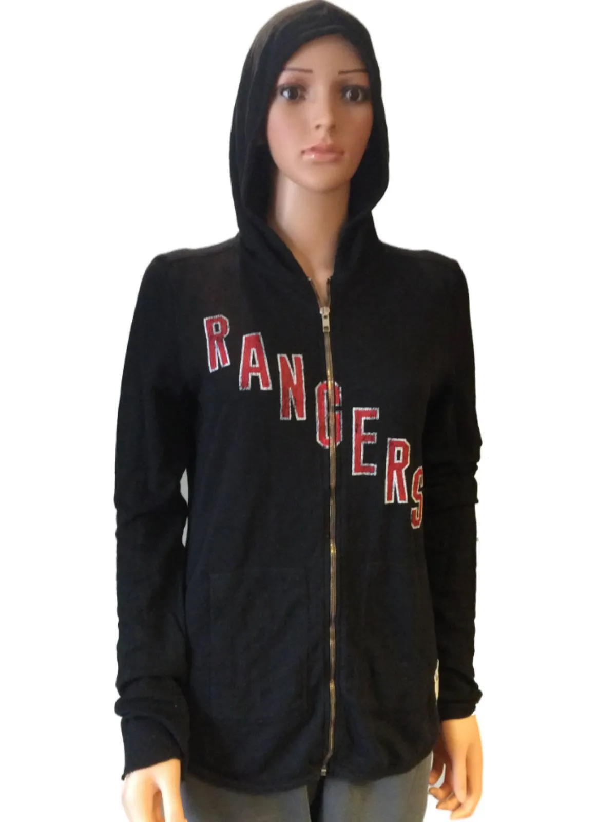 New York Rangers Retro Brand Women Black Quad Blend Full Zip Hoodie Jacket