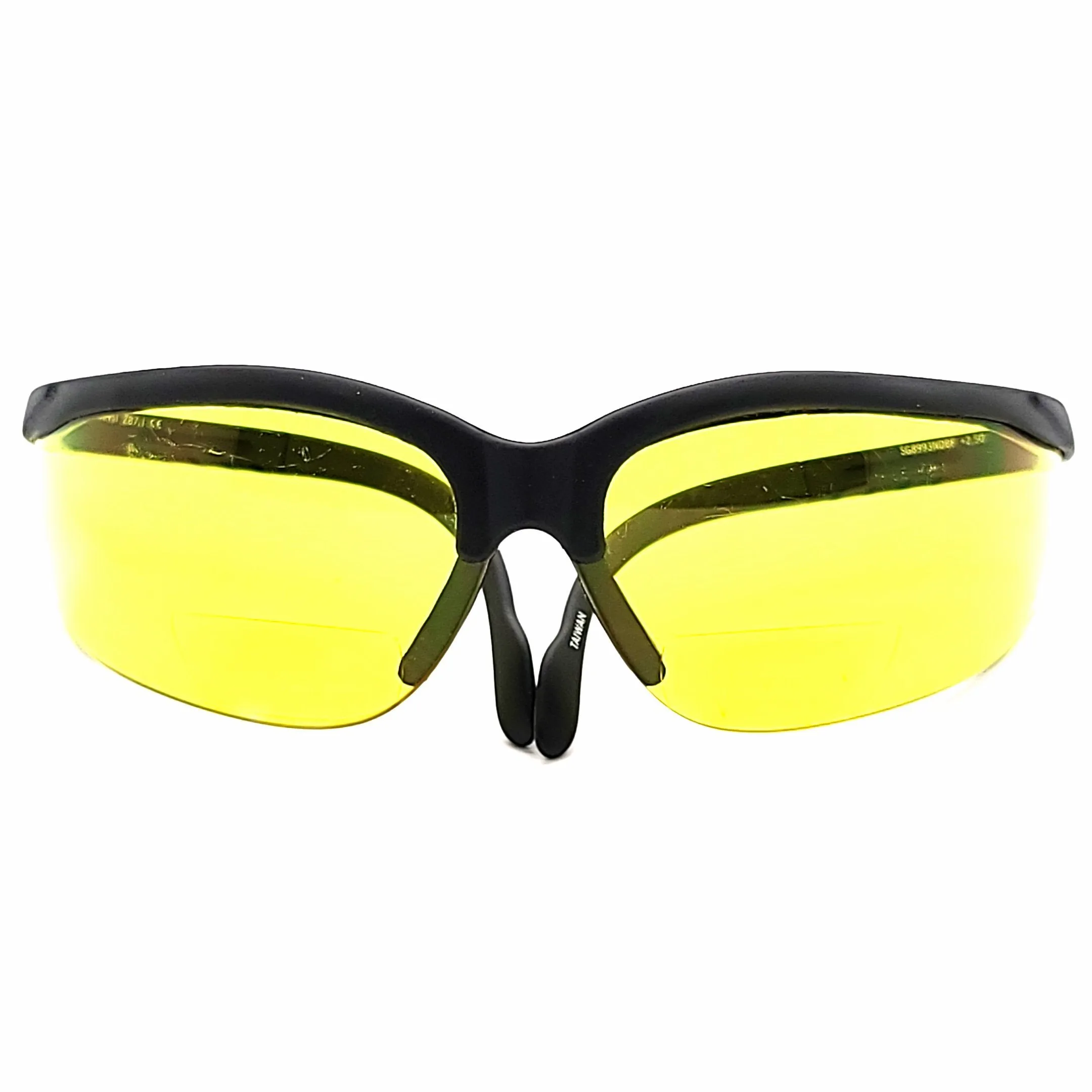 No Sweat Sporty Black Half Frame Bifocal Yellow Lens Safety Glasses For Shooting, Hunting, Golf, Night Driver with Adjustable Temples