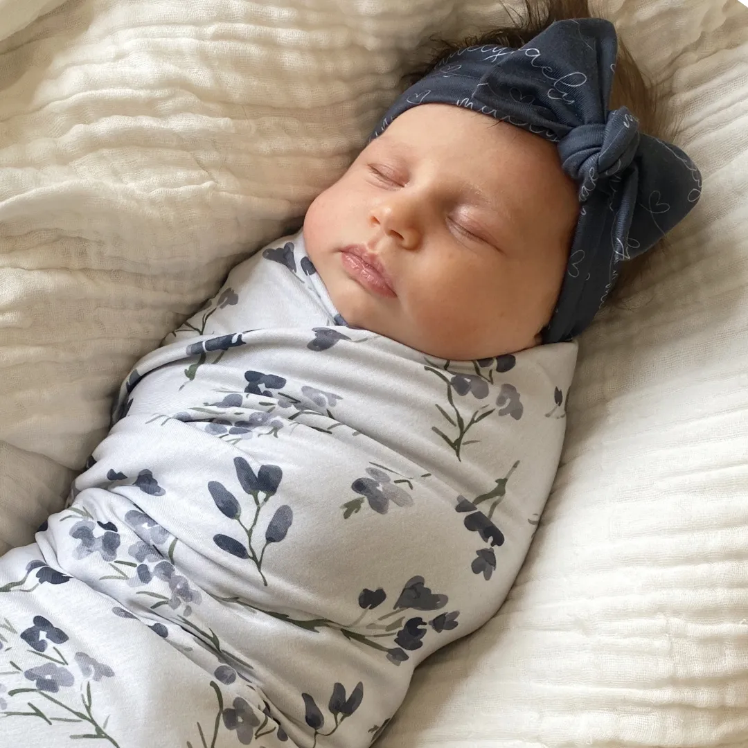 Personalized  Swaddle & Hat Set | Blueberry Blossoms