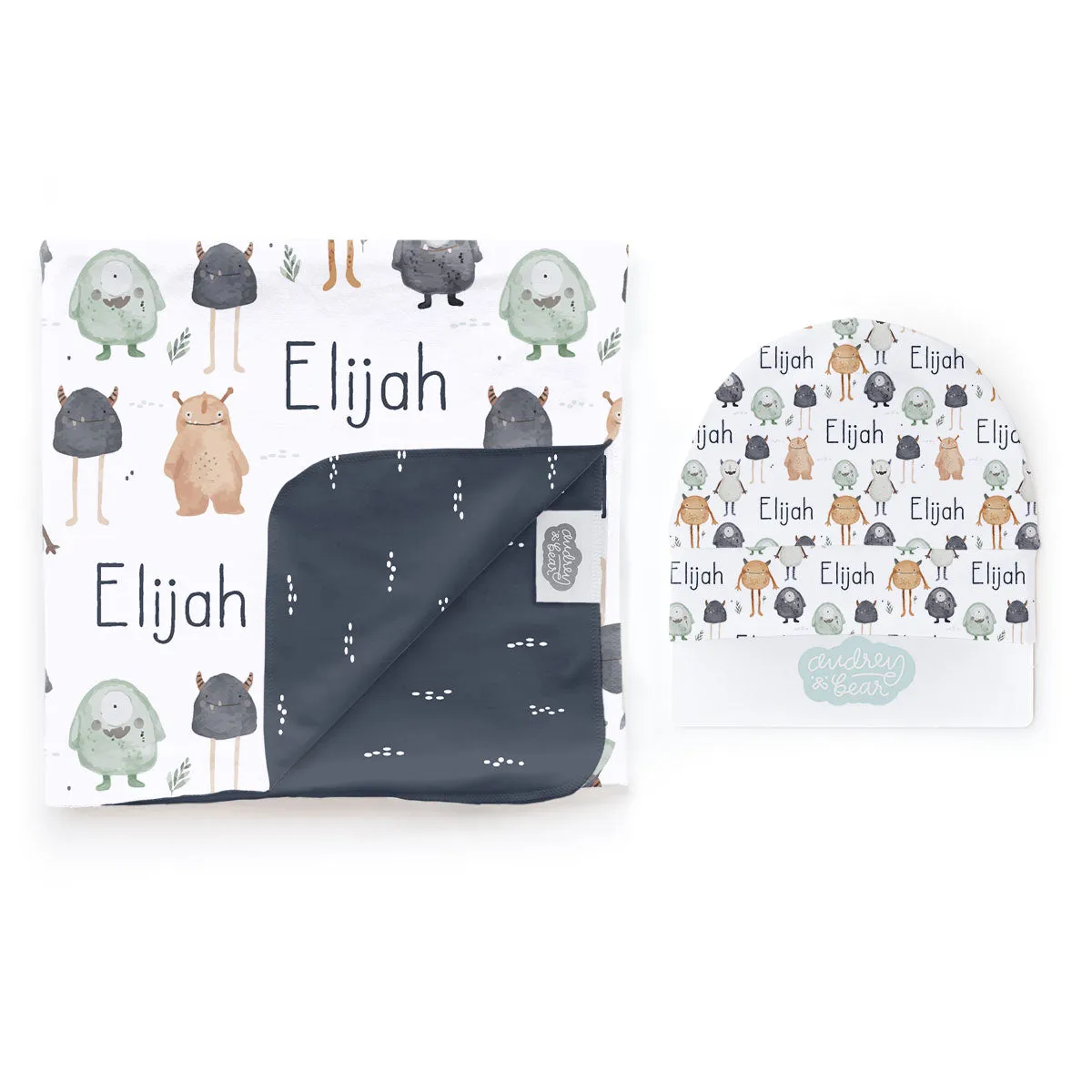 Personalized  Swaddle & Hat Set | Monster Mash