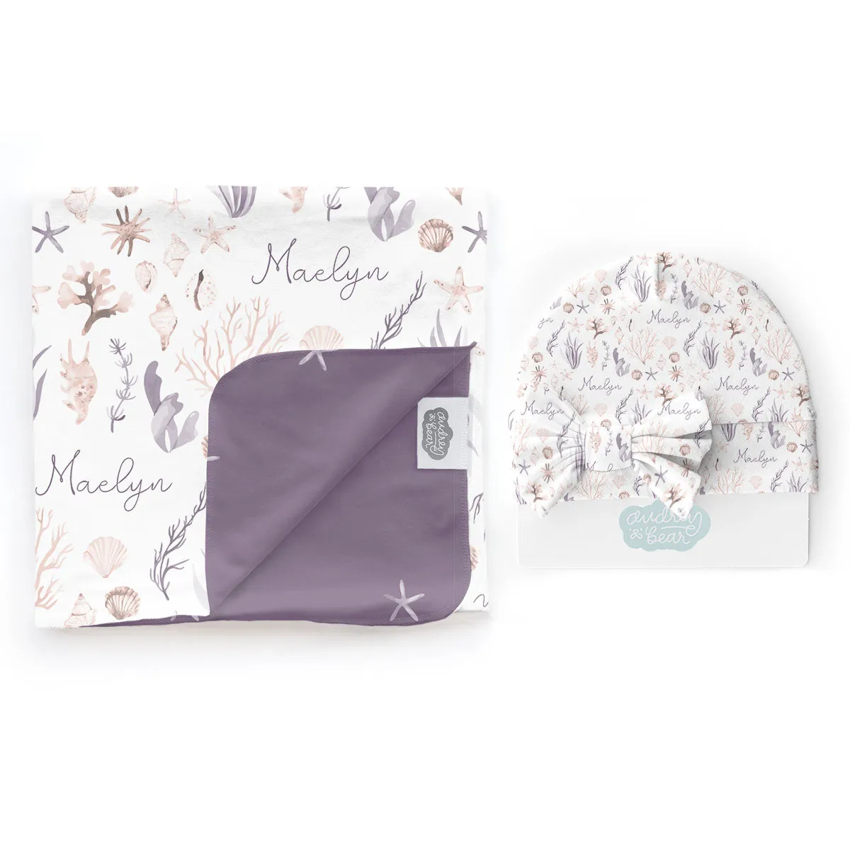 Personalized  Swaddle & Hat Set | Seaside Treasures