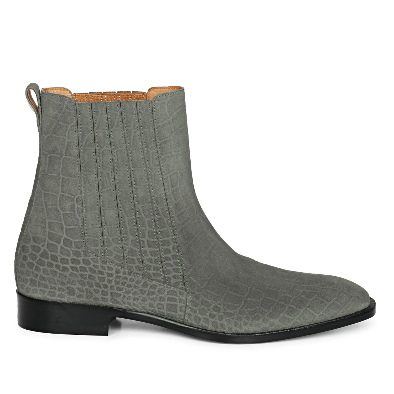 Saint Ollie Grey Croco Print Suede Leather Chelsea boot