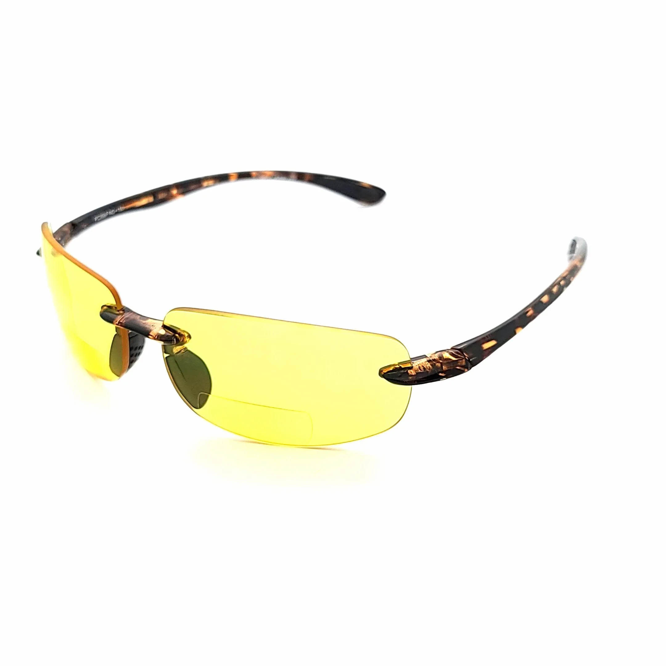 Shotgun Yellow Tinted Rimless Shooting, Hunting, & Night Driving Sports Bifocal Glasses