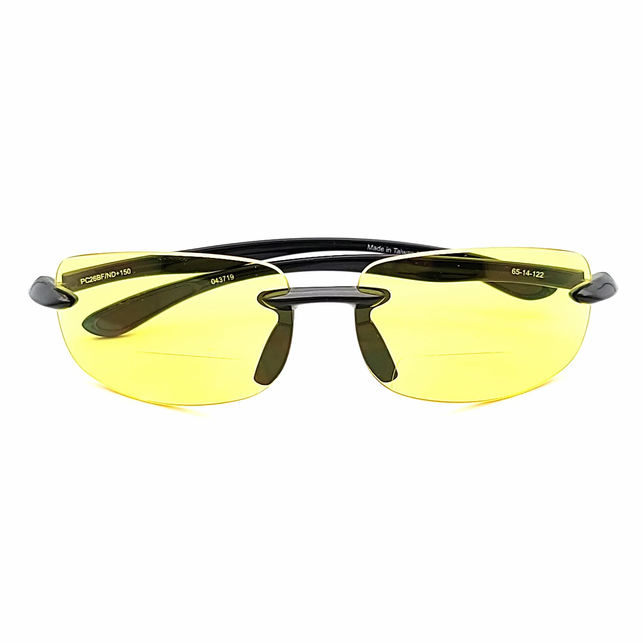 Shotgun Yellow Tinted Rimless Shooting, Hunting, & Night Driving Sports Bifocal Glasses