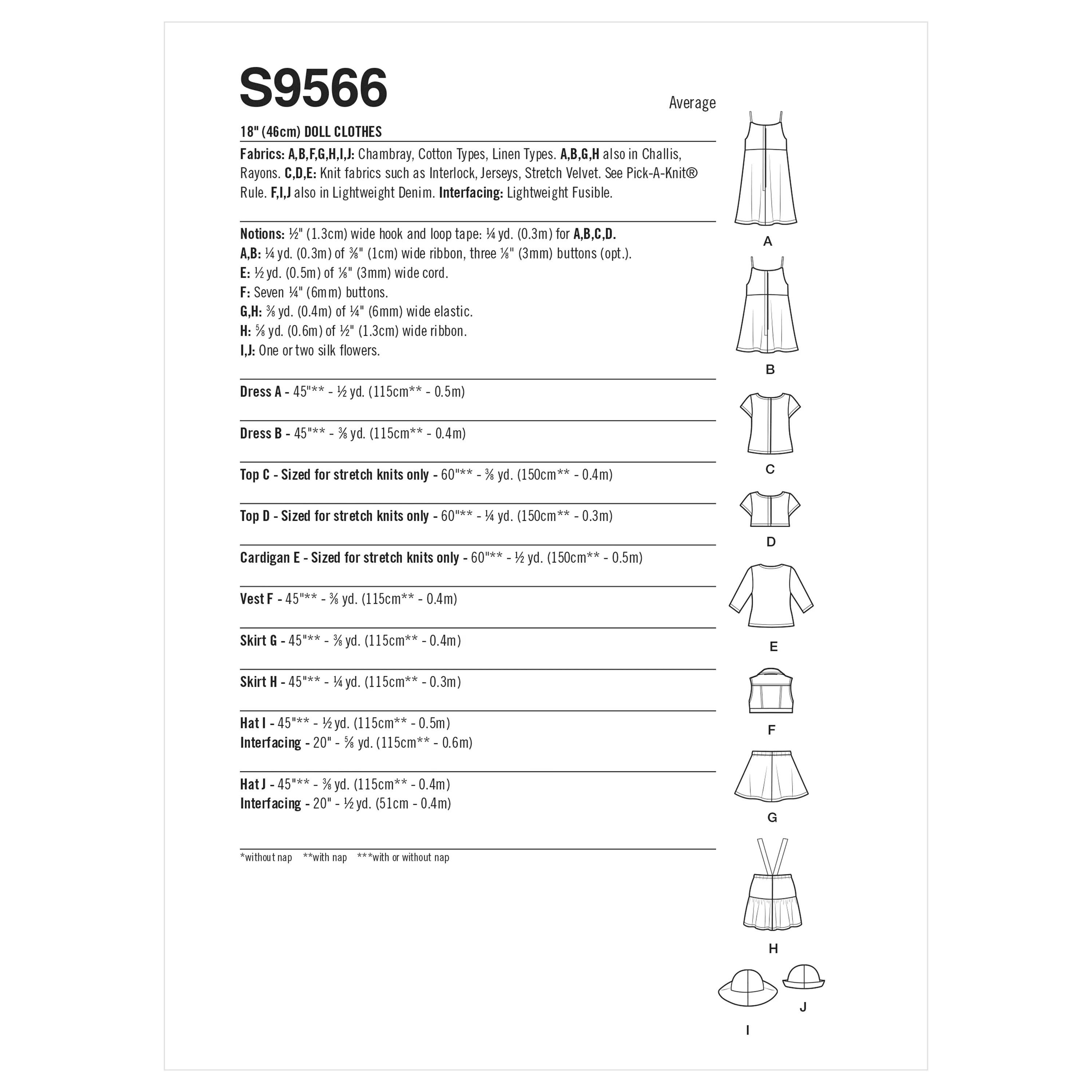 Simplicity Sewing Pattern S9566 18" DOLL CLOTHES