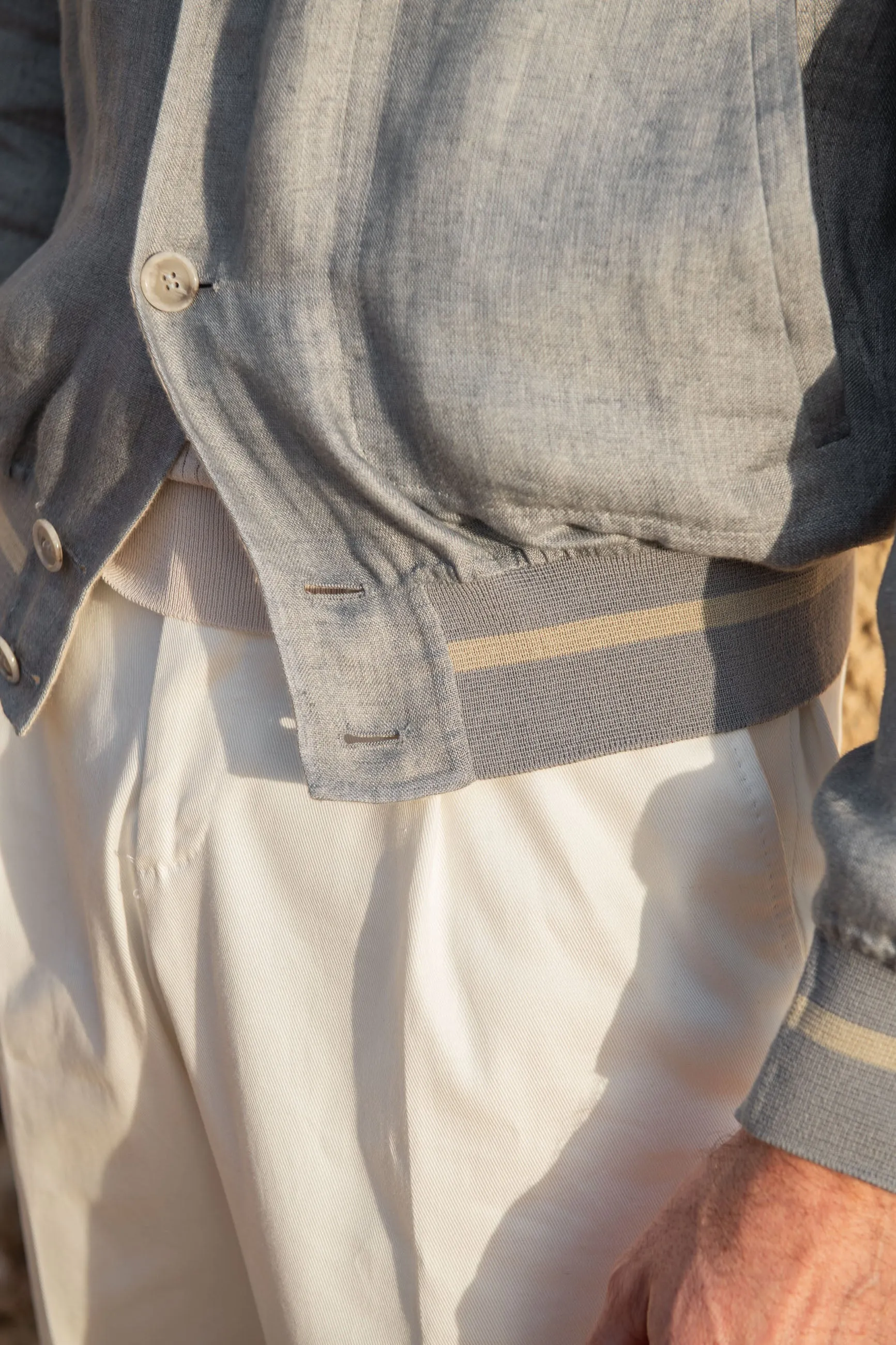 Sky grey and beige reversible bomber jacket – Made in Italy