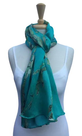 SPFA-21 - Teal scarf with print of Van Gogh cherry blossom branches