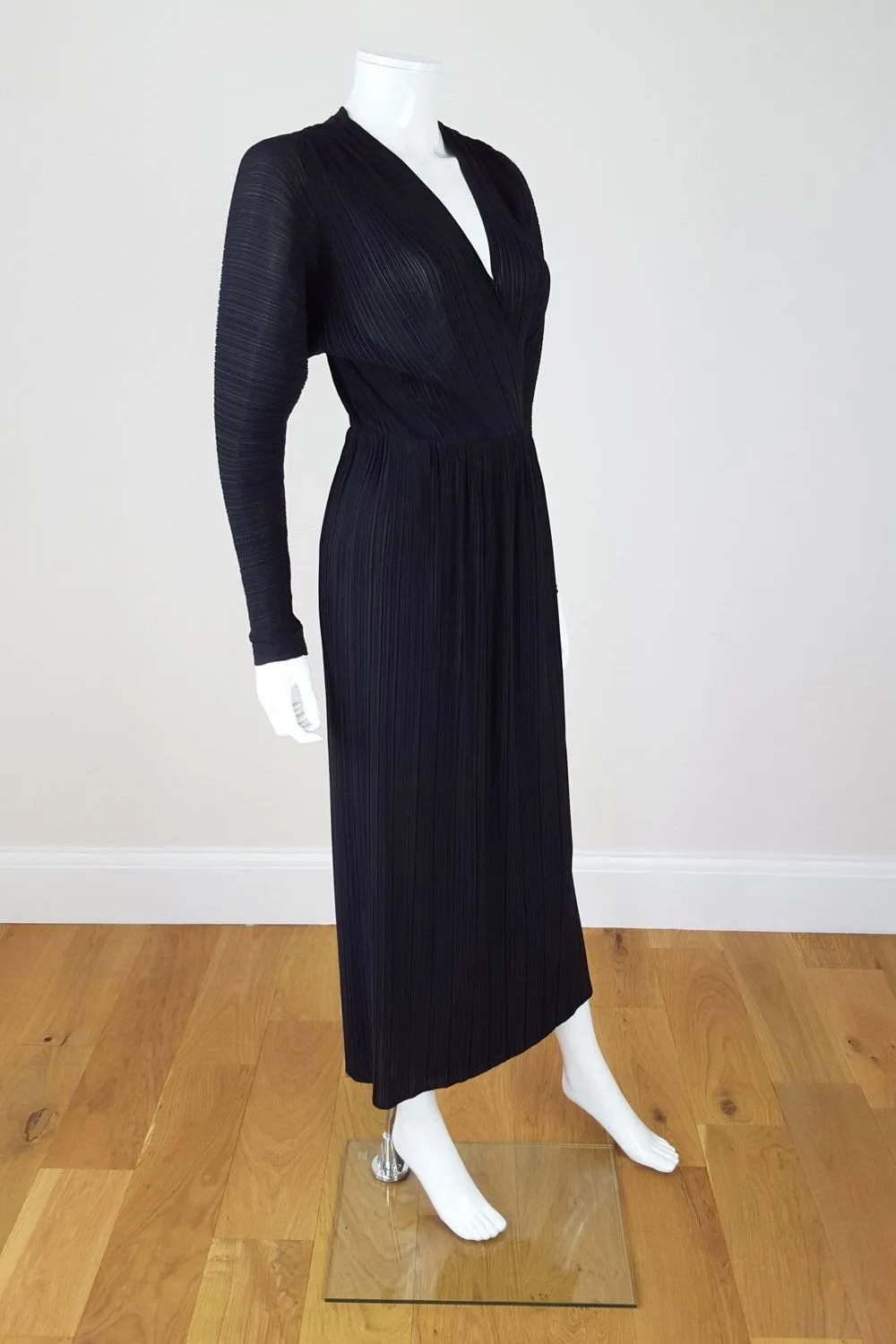 STELLA McCARTNEY Black Plisse Long Sleeve Pleated Faux Wrap Dress (UK 10)