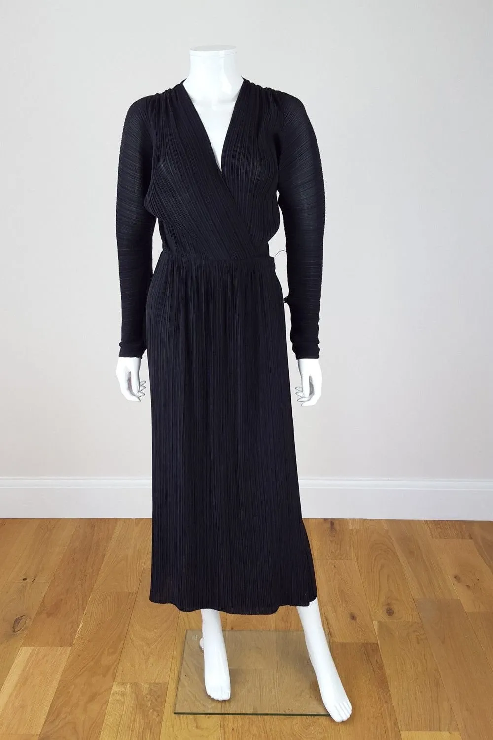 STELLA McCARTNEY Black Plisse Long Sleeve Pleated Faux Wrap Dress (UK 10)