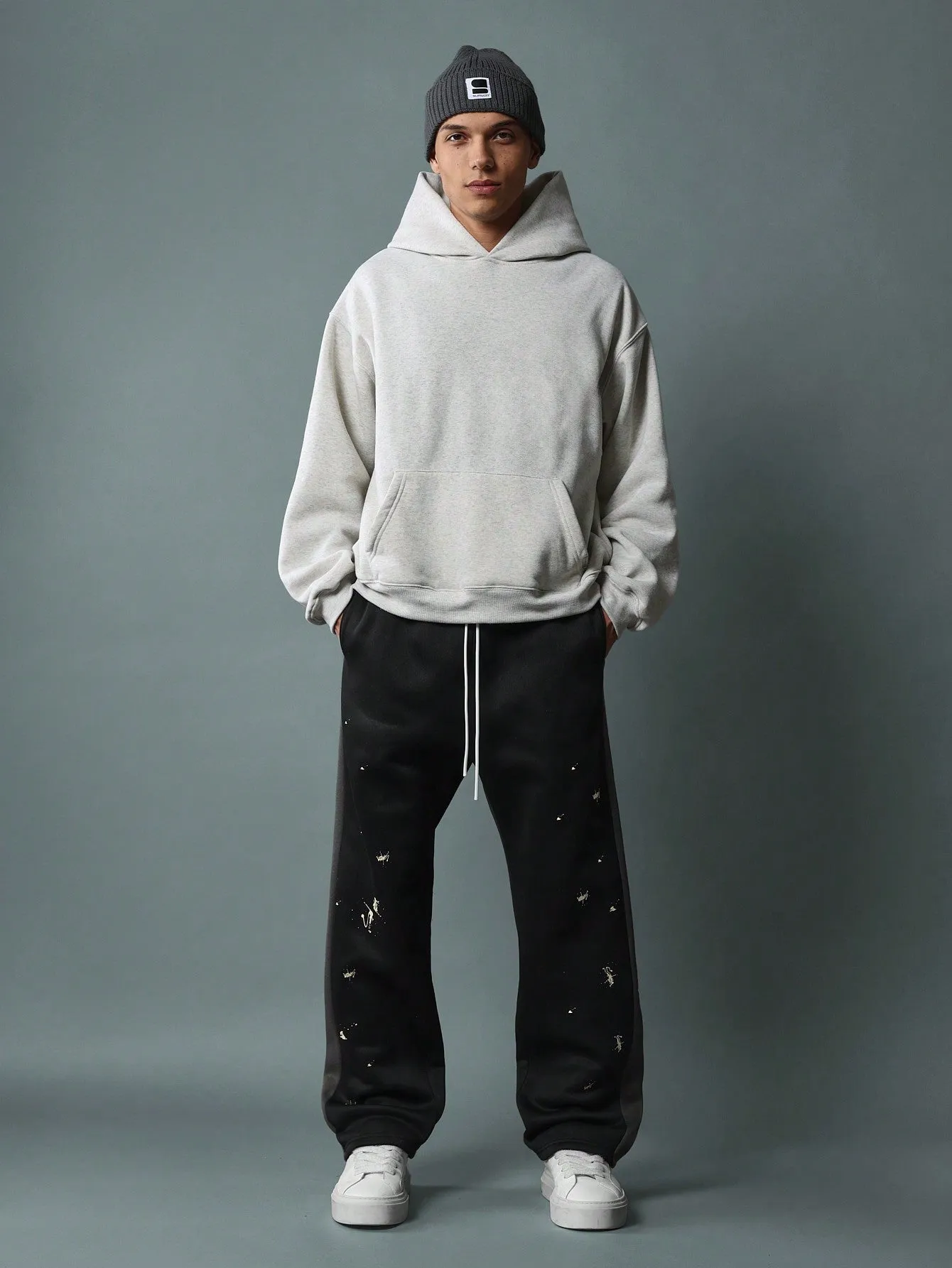 Straight Fit Colour Block Panel Sweatpants With Splatter Paint