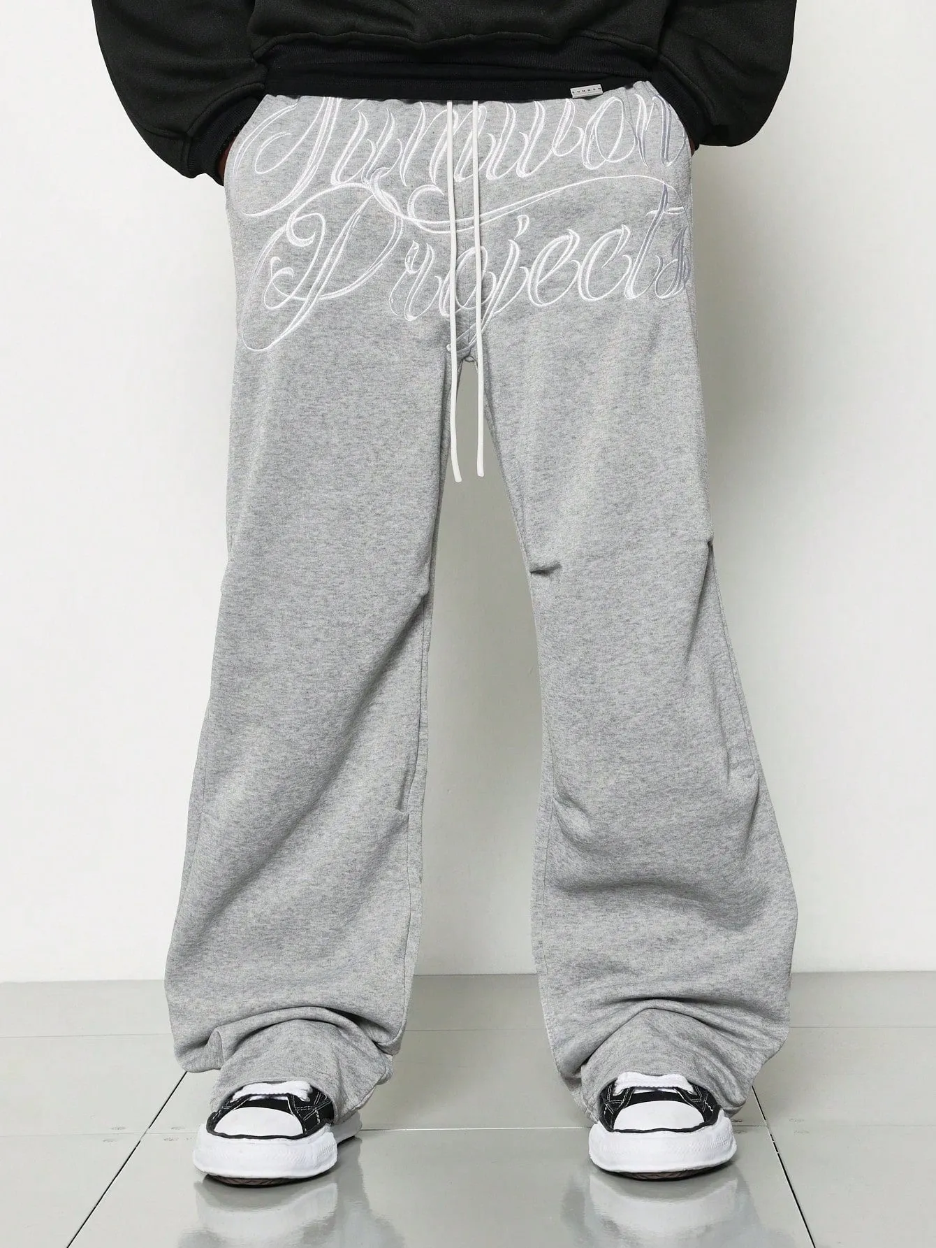 Straight Fit Sweatpants With Large Front Embroidery