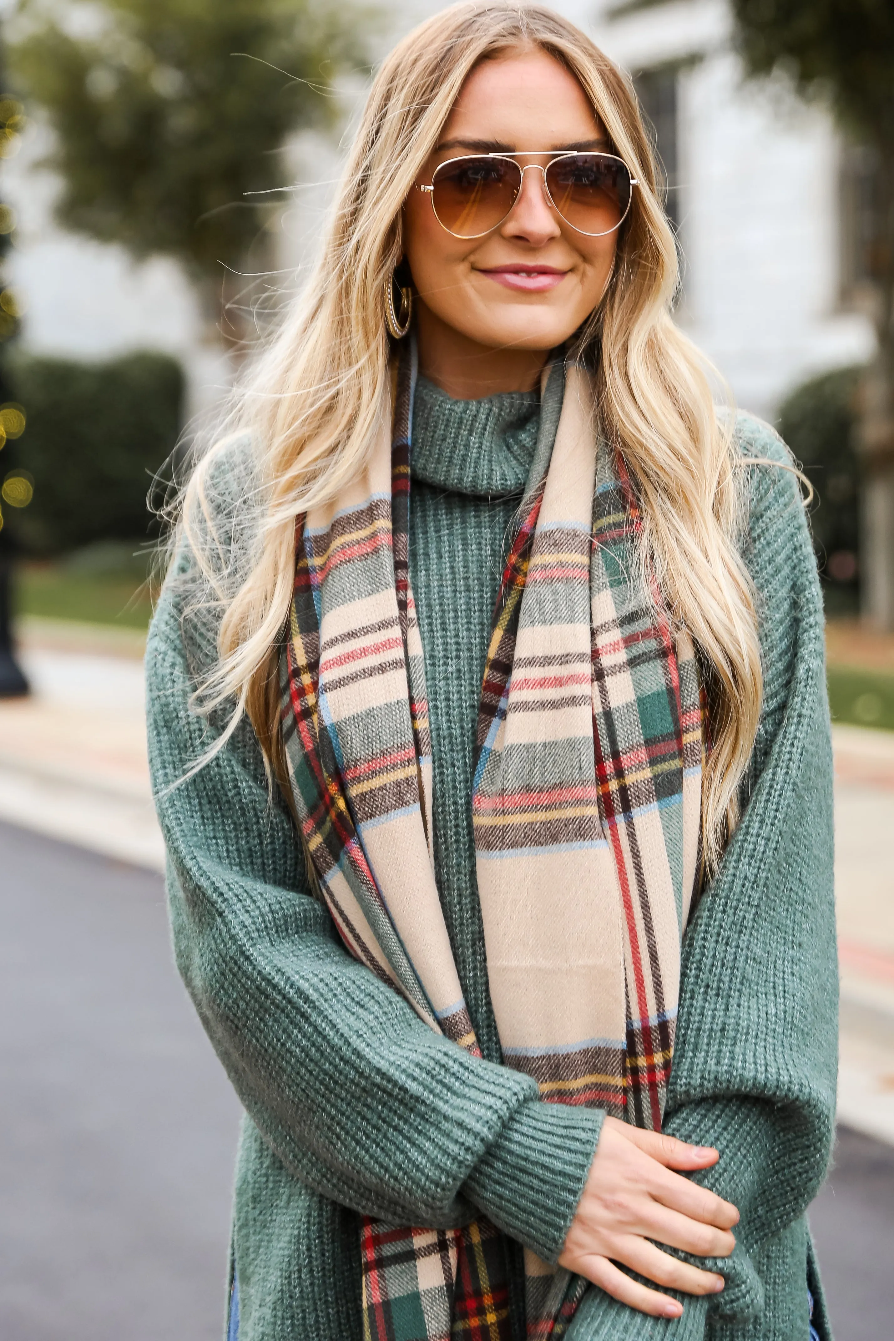 Sweet And Cozy Plaid Fringe Scarf