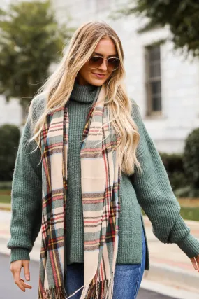 Sweet And Cozy Plaid Fringe Scarf