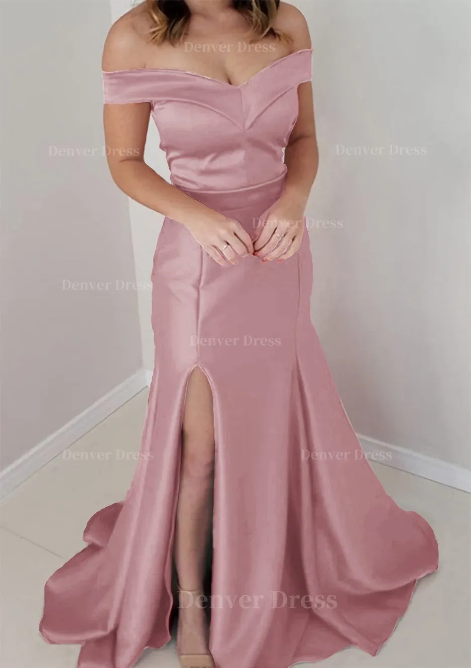 Trumpet/Mermaid Off-the-Shoulder Sleeveless Satin Long/Floor-Length Prom Dress