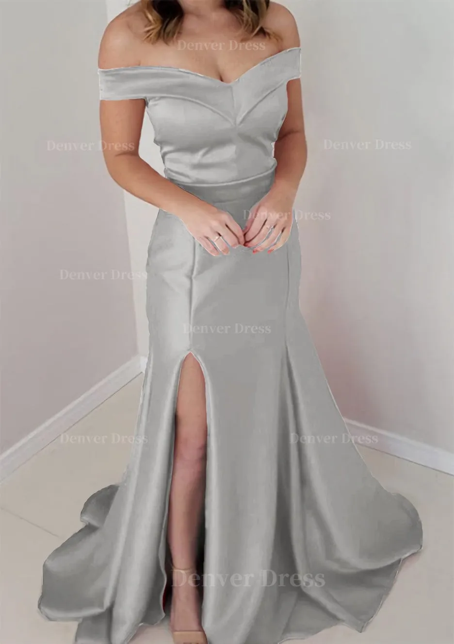 Trumpet/Mermaid Off-the-Shoulder Sleeveless Satin Long/Floor-Length Prom Dress