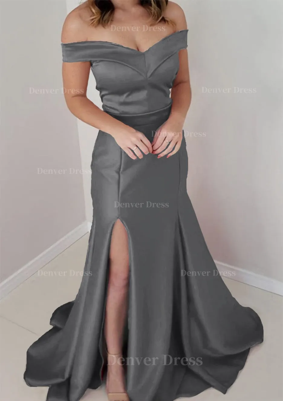 Trumpet/Mermaid Off-the-Shoulder Sleeveless Satin Long/Floor-Length Prom Dress