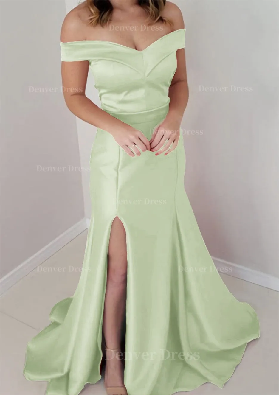 Trumpet/Mermaid Off-the-Shoulder Sleeveless Satin Long/Floor-Length Prom Dress