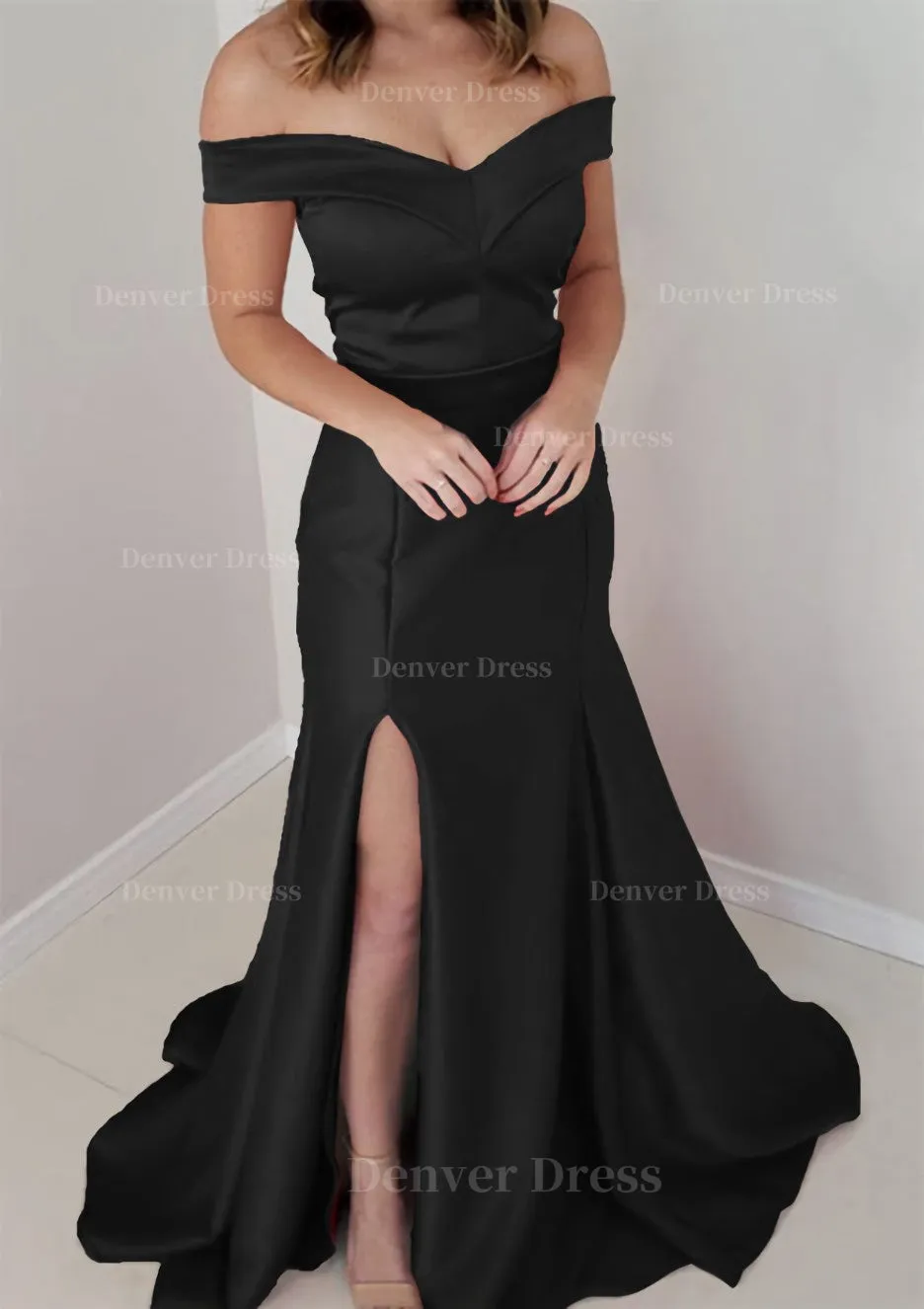 Trumpet/Mermaid Off-the-Shoulder Sleeveless Satin Long/Floor-Length Prom Dress