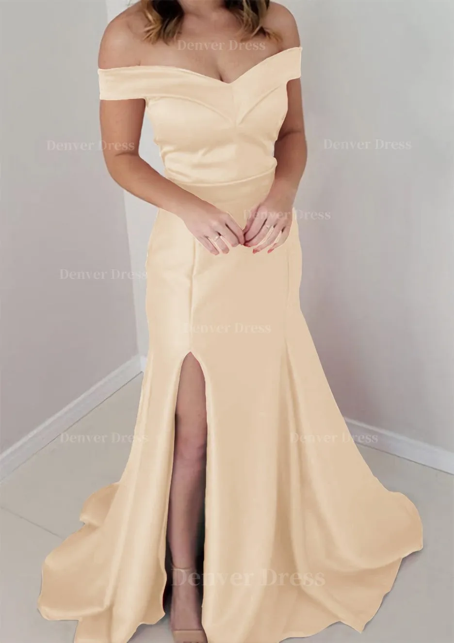 Trumpet/Mermaid Off-the-Shoulder Sleeveless Satin Long/Floor-Length Prom Dress