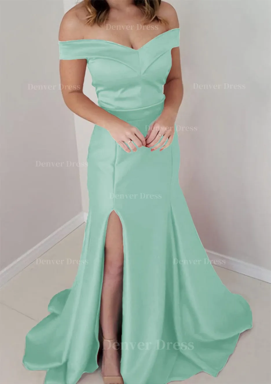 Trumpet/Mermaid Off-the-Shoulder Sleeveless Satin Long/Floor-Length Prom Dress