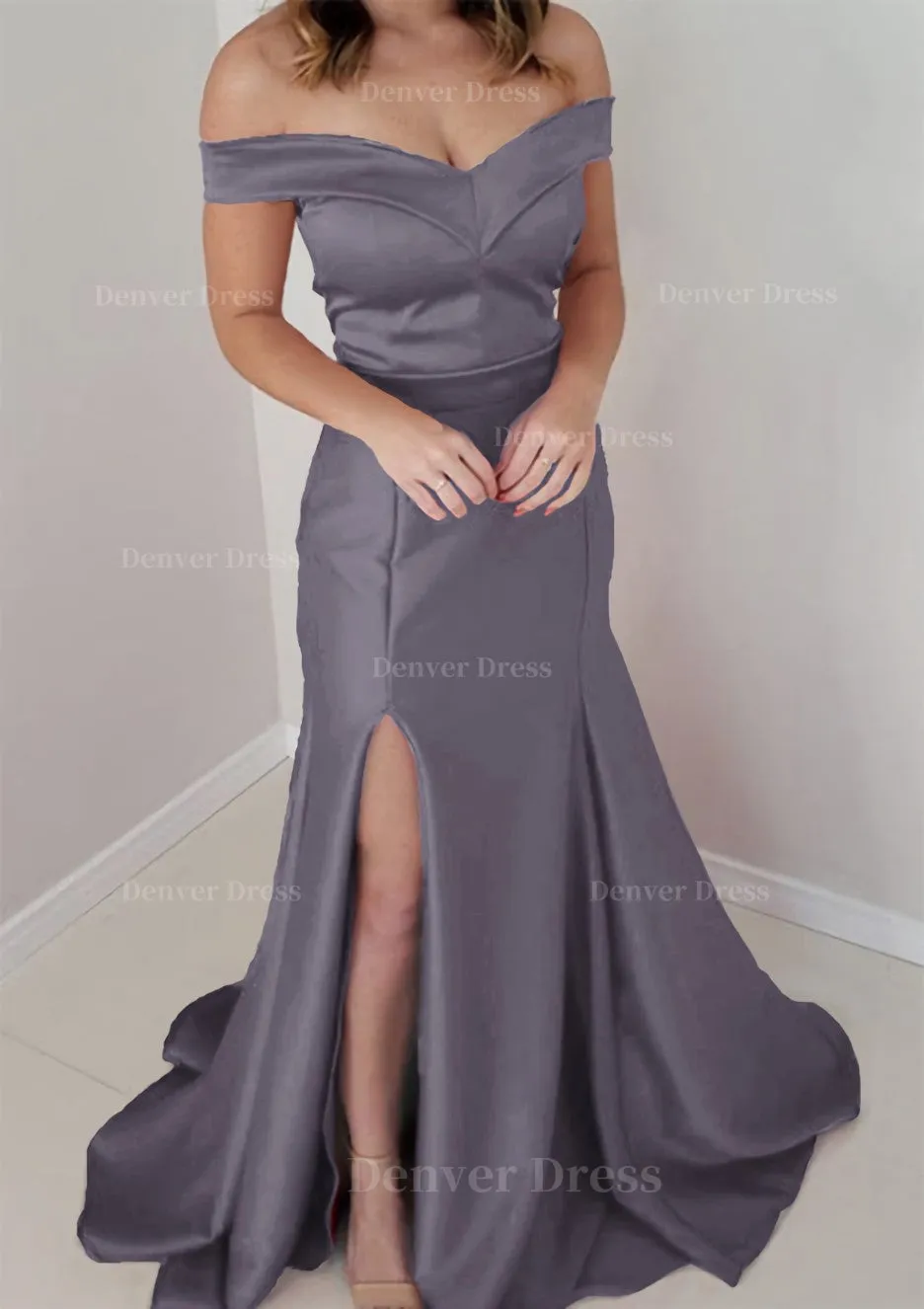 Trumpet/Mermaid Off-the-Shoulder Sleeveless Satin Long/Floor-Length Prom Dress