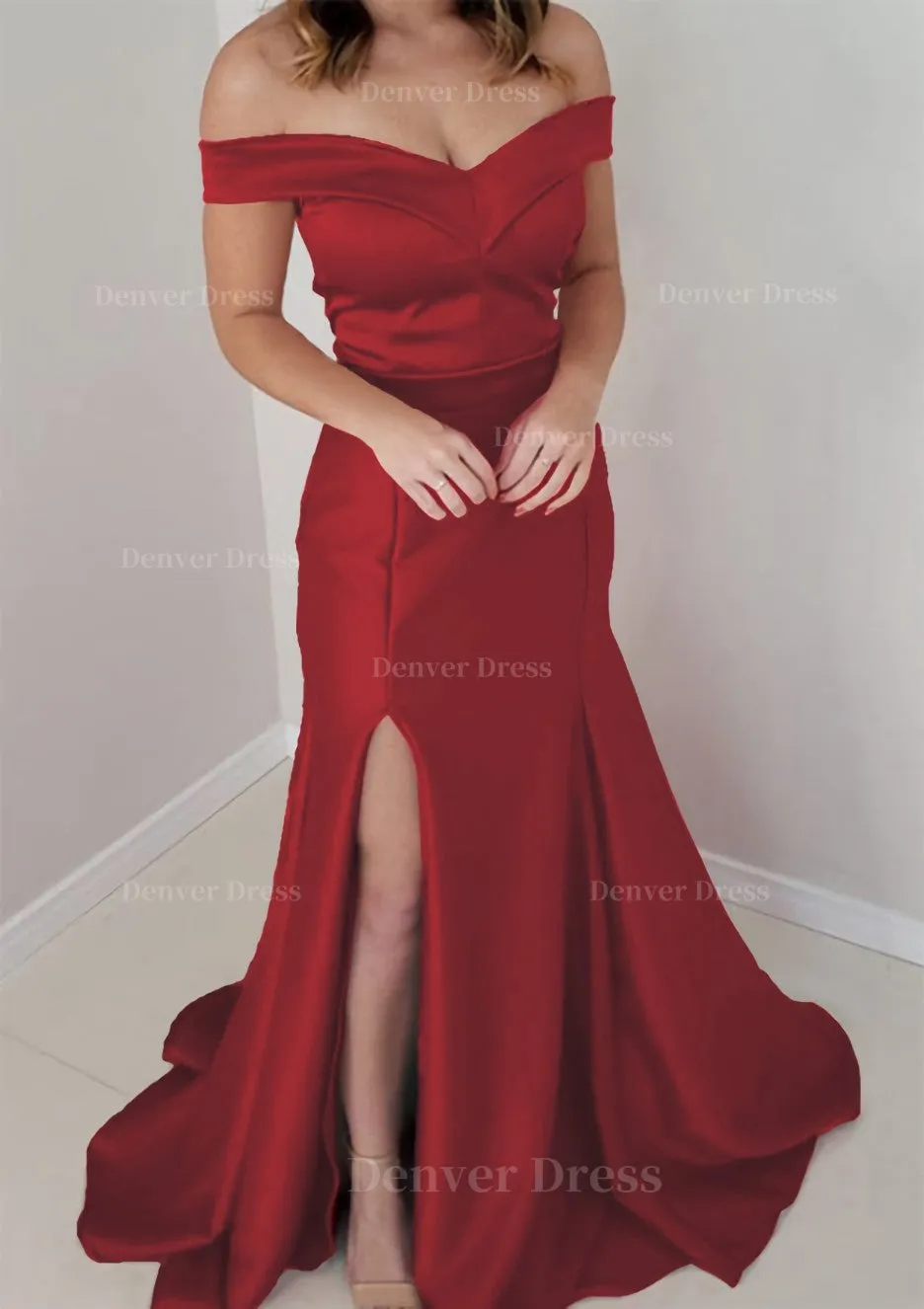 Trumpet/Mermaid Off-the-Shoulder Sleeveless Satin Long/Floor-Length Prom Dress