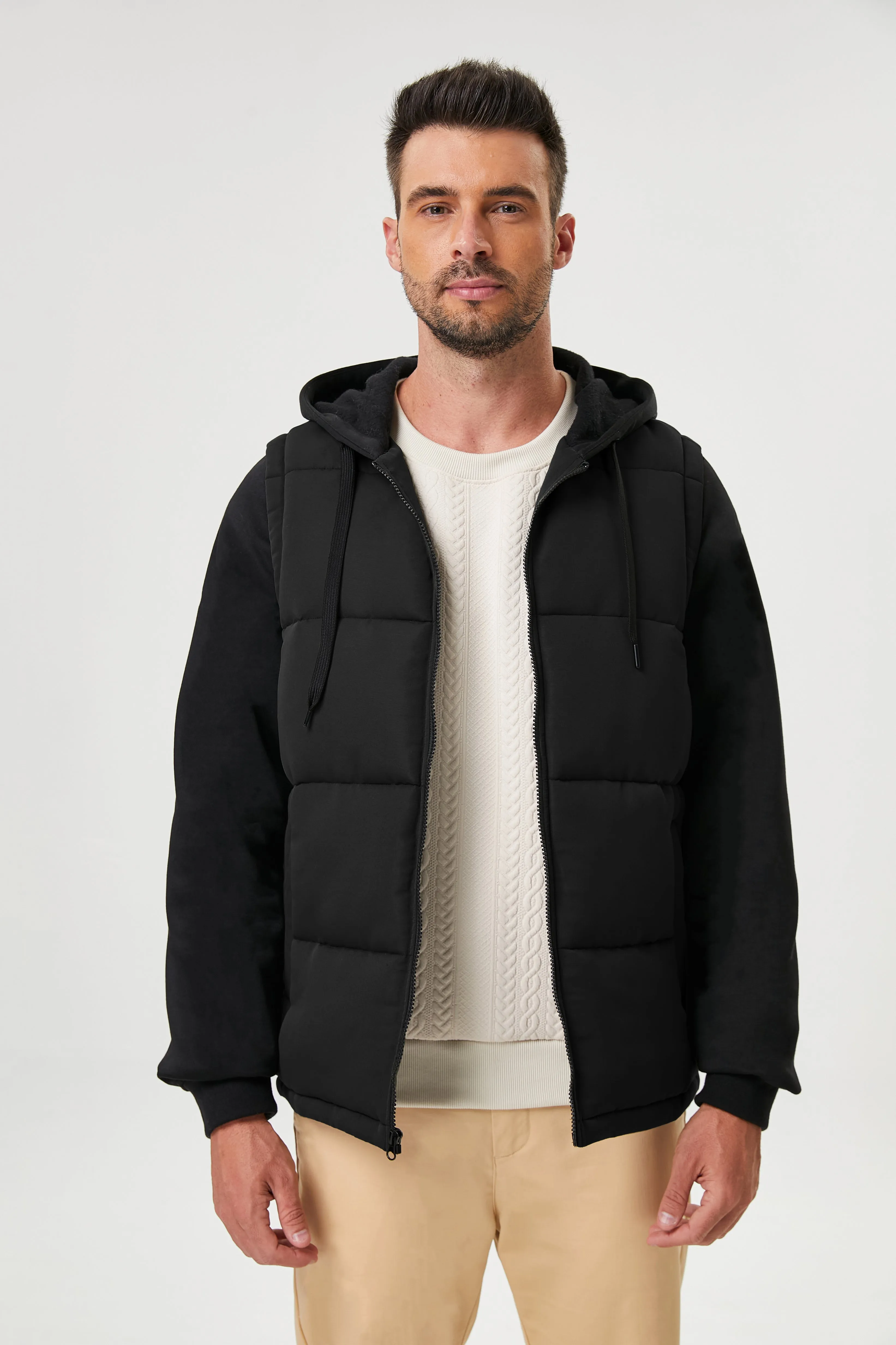 Two-Fer Puffer Vest Hoodie