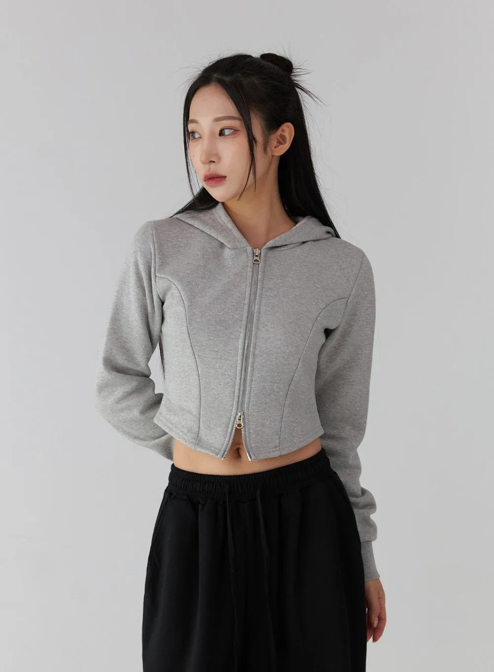 Two-Way Zip-Up Crop Hoodie CD322