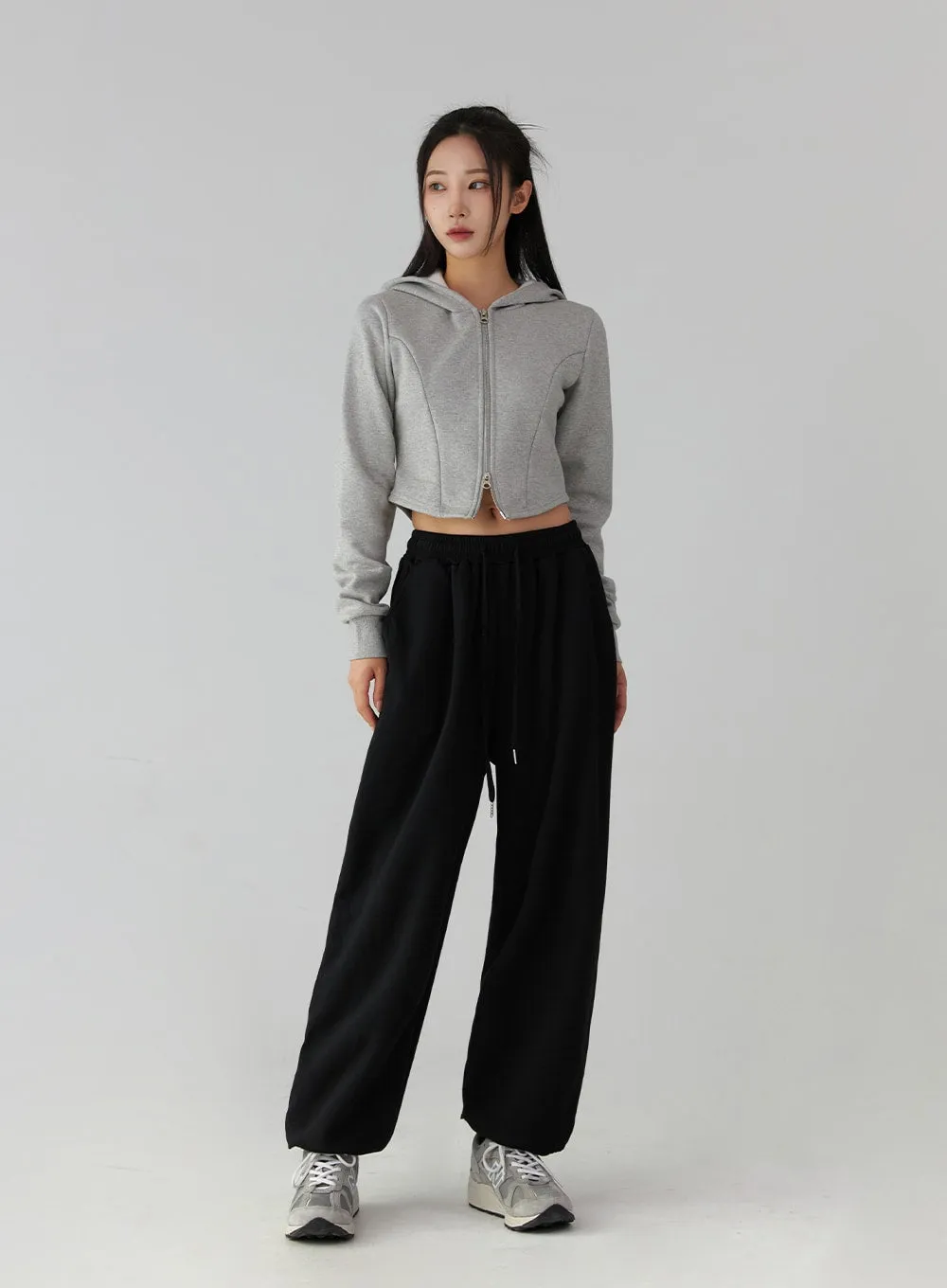 Two-Way Zip-Up Crop Hoodie CD322