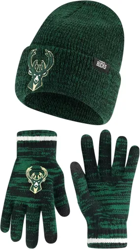 Ultra Game NBA Official Youth Super Soft Winter Beanie Knit Hat with Extra Warm Touch Screen Gloves, Milwaukee Bucks, Team Color|Milwaukee Bucks