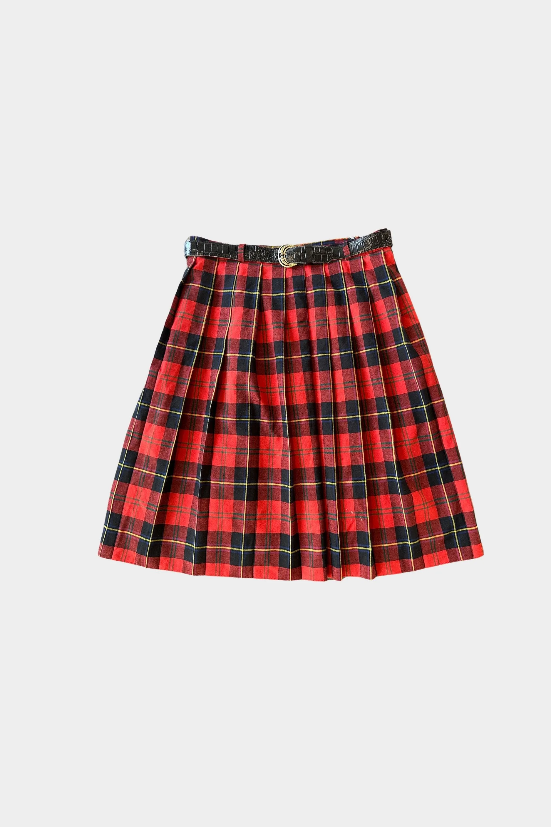 Vintage Tartan Red Pleated Skirt