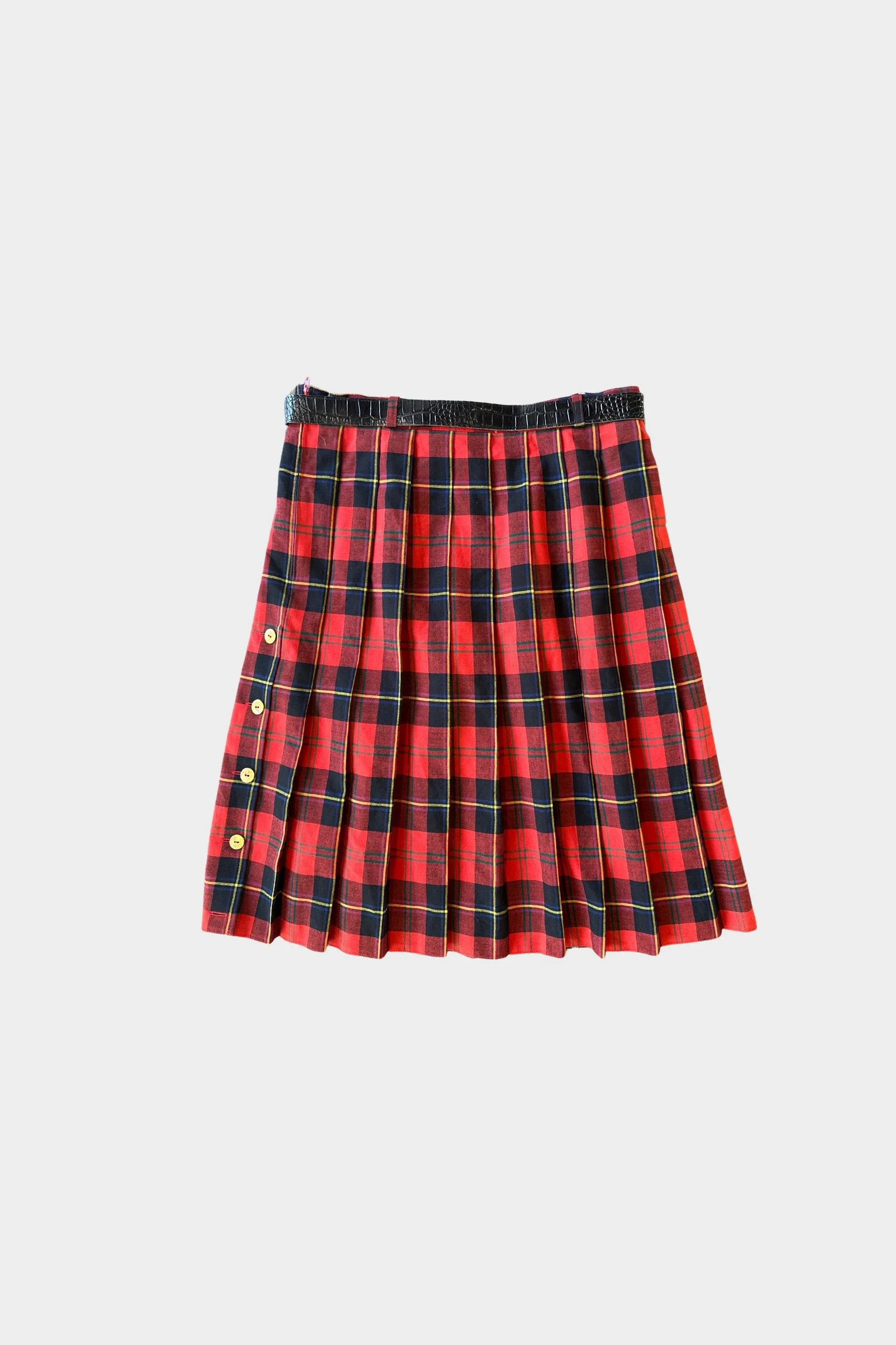 Vintage Tartan Red Pleated Skirt