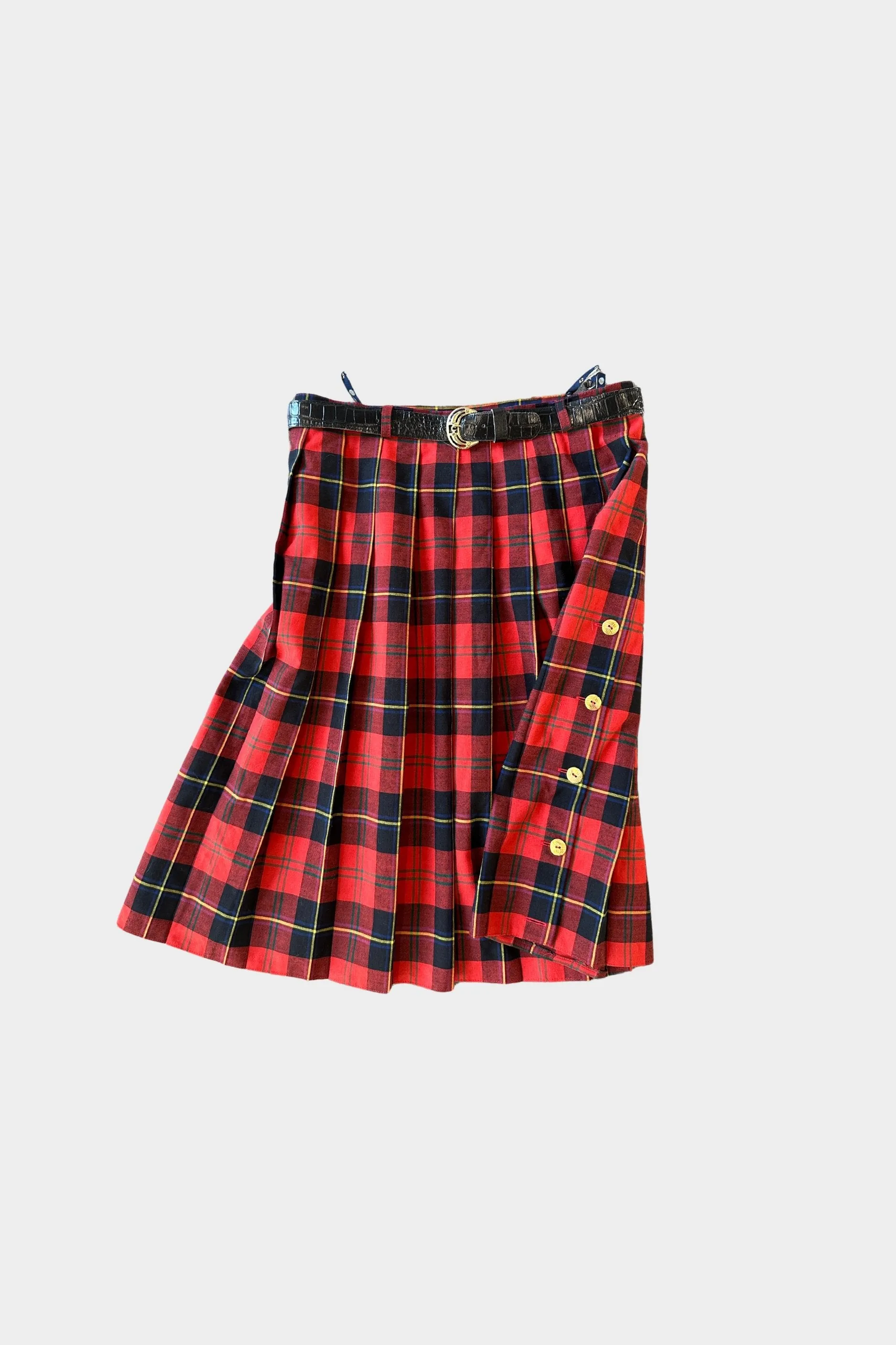 Vintage Tartan Red Pleated Skirt