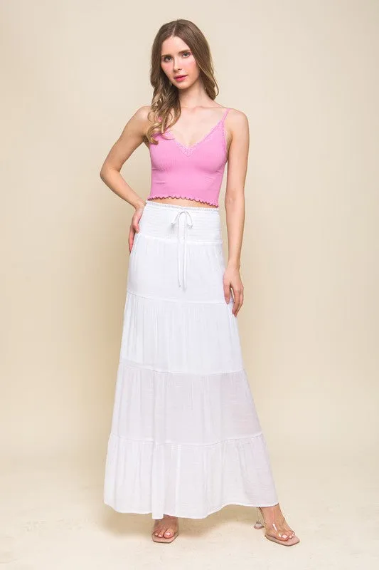 White Smocked Maxi Skirt