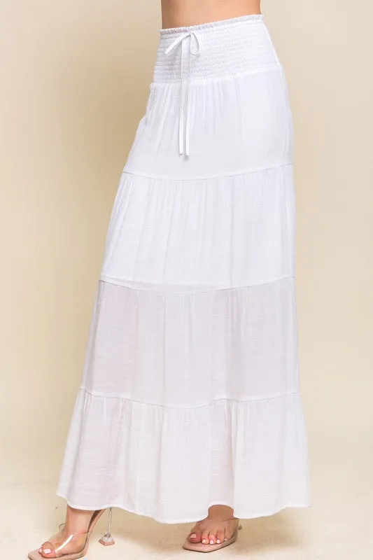 White Smocked Maxi Skirt