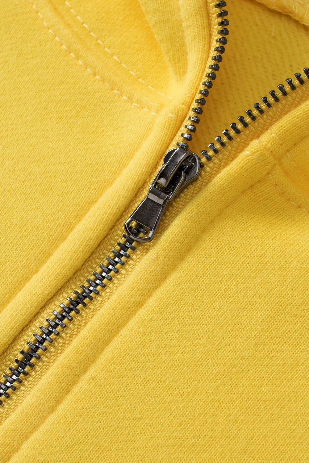 Yellow Solid Color Half Zip Pullover Hoodie with Kangaroo Pocket