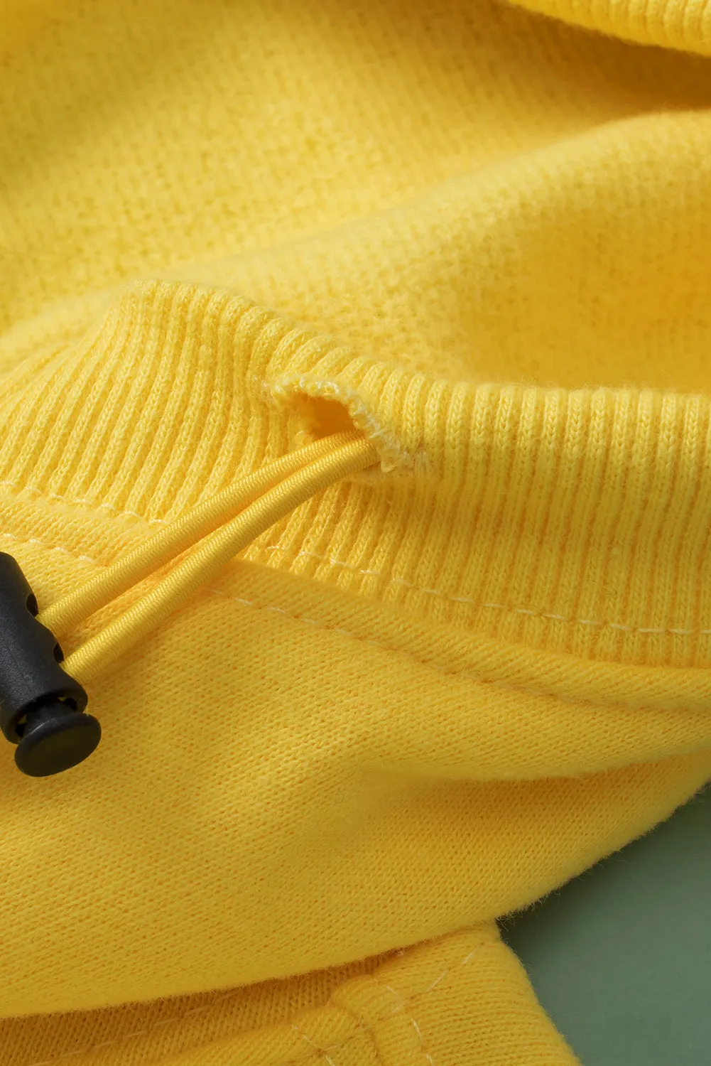 Yellow Solid Color Half Zip Pullover Hoodie with Kangaroo Pocket